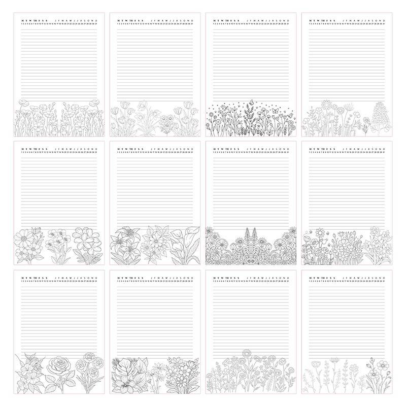 Floral Pattern Cover Spiral Notebook, 1 Count 52 Weeks Design Notebook, Suitable for Teens, Adults, Teachers, Perfect for Those Who Love Coloring and Doodling