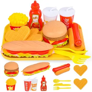 Pretend Play Fast Food Set,Play Food for Kids with Take Apart Burger and Hot Dog Plastic Toys Food,Play Kitchen Accessories Role Play Toys Christmas Birthday Gift for Kids Toddler Boys Girlsfidget toys