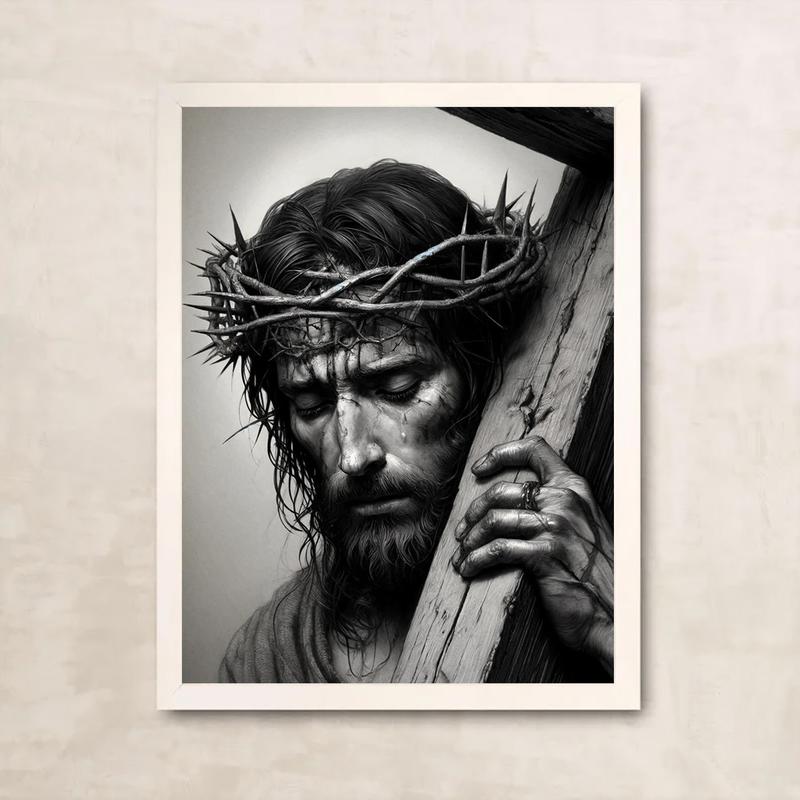 Room Decor 1pc Jesus Christ with Cross Frameless Canvas Wall Art, 30.48x40.64 cm, Religious Home Decor, Major Material: Other