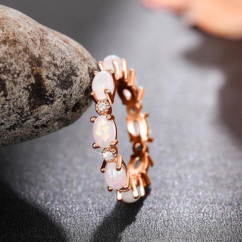 Bestselling Bridal Oval Opal Stackable Ring | Rose Gold Plated Full Eternity Band for Women