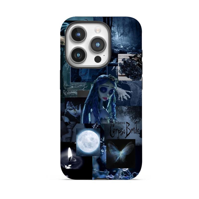 Y-Corpse Bride Patchwork Pattern Wall Paper phone case,Blue patchwork Phone Case，for iPhone 16 15 14 13 12 11 17Pro Max,for Samsung S25 S24 S23 S22 Ultra,Protective Cover,give her/him a gift for Christmas and Thanksgiving
