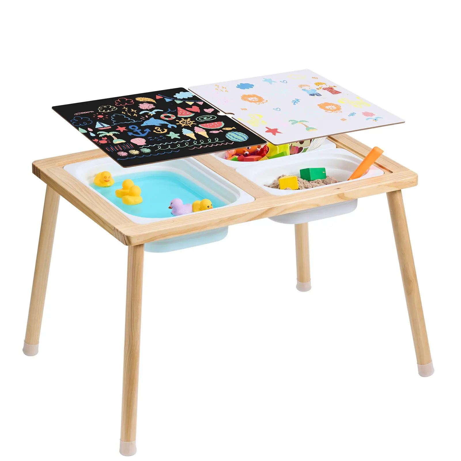 Sensory Table for Toddlers, Kids Activity Table with 3 Foldable Storage Bins Double-Sided Board, Indoor/Outdoor Play Sand and Water Table, Wooden Kids Sensory Table for Drawing Studying Dining