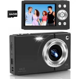 Digital Camera, 4K Vlogging Camera, Autofocus, 64GB Card, -in  | 64MP, 16X Zoom, Self-Timer, Compact Digital Camera for Teens Adult Beginners, Ideal for Travel & YouTube - Black