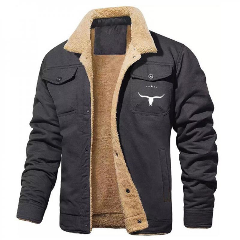 Men's Retro Western Jacket Warm Fleece Coat Work Cargo Trucker Jackets Tops Casual loose