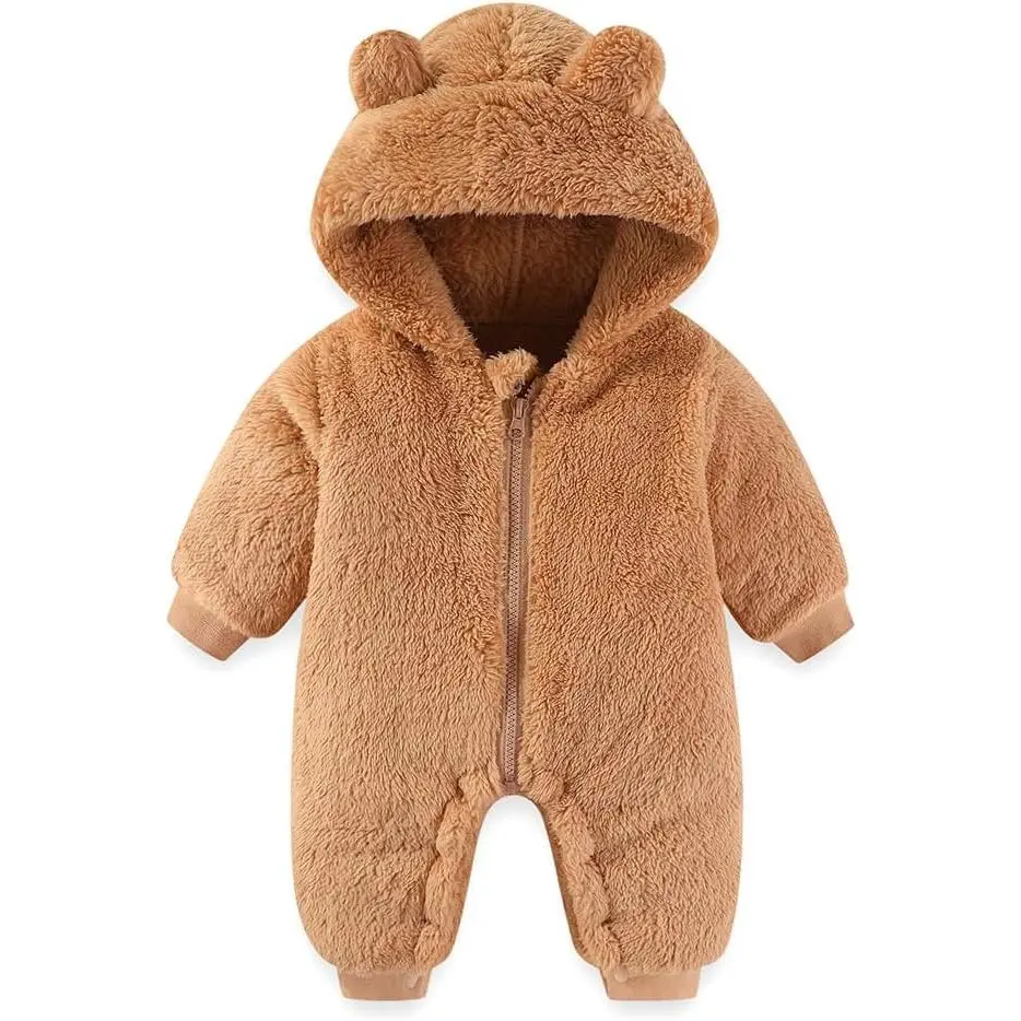 Newborn Baby Bear Outfit Suit Girls Boys Fleece Jumpsuit Romper Hooded Winter Snowsuit Clothes, Hoodie, Unisex Baby, Solid