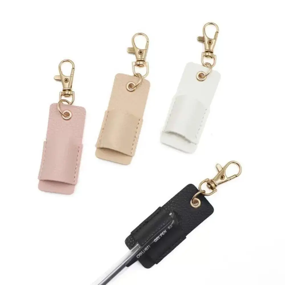Soft Leather Pen Sleeve and Keychain, Unisex Pen Clip for Notebooks and Planners, Durable Solid Color Fashion Accessory, Daily Use, Lightweight, Neutral Tones, Solid Colors, Pen Holder, Cute