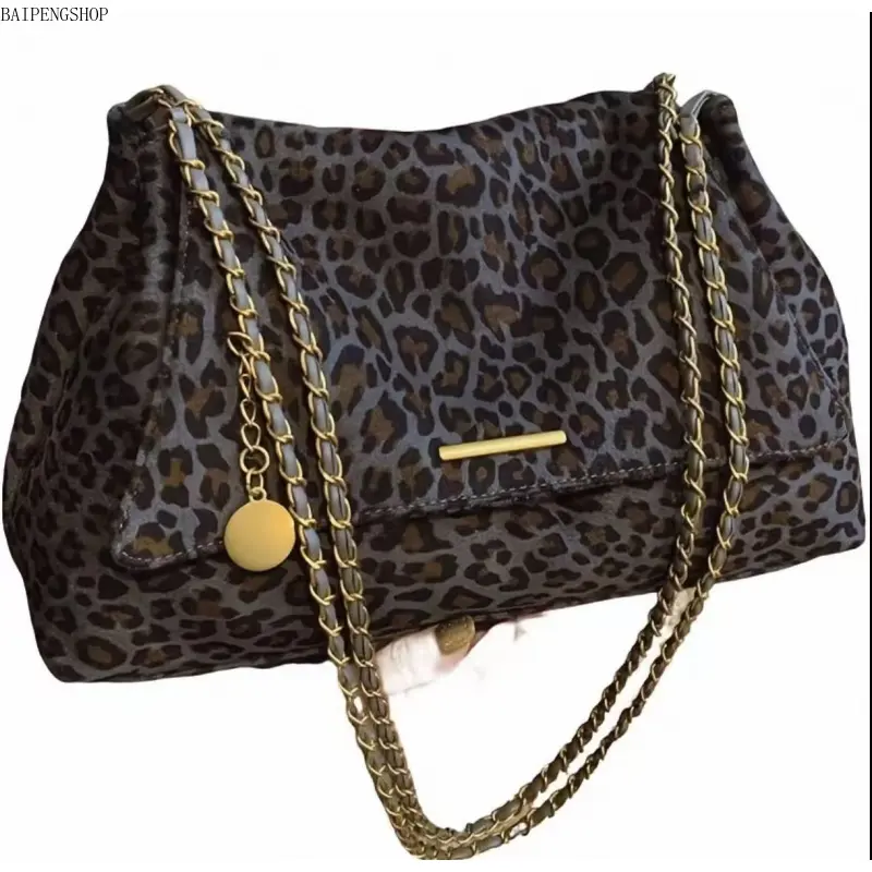 Women's Faux Suede Leopard Print High-Capacity Tote Set - Viral Chain Strap Adjustable Shoulder Bag, Matching Phone Pouch, Coin Cosmetic Purse, Minimalist Soft Portable Urban Satchel, Fashionable Unique Everyday Shoulder Bag for Shopping, Commute