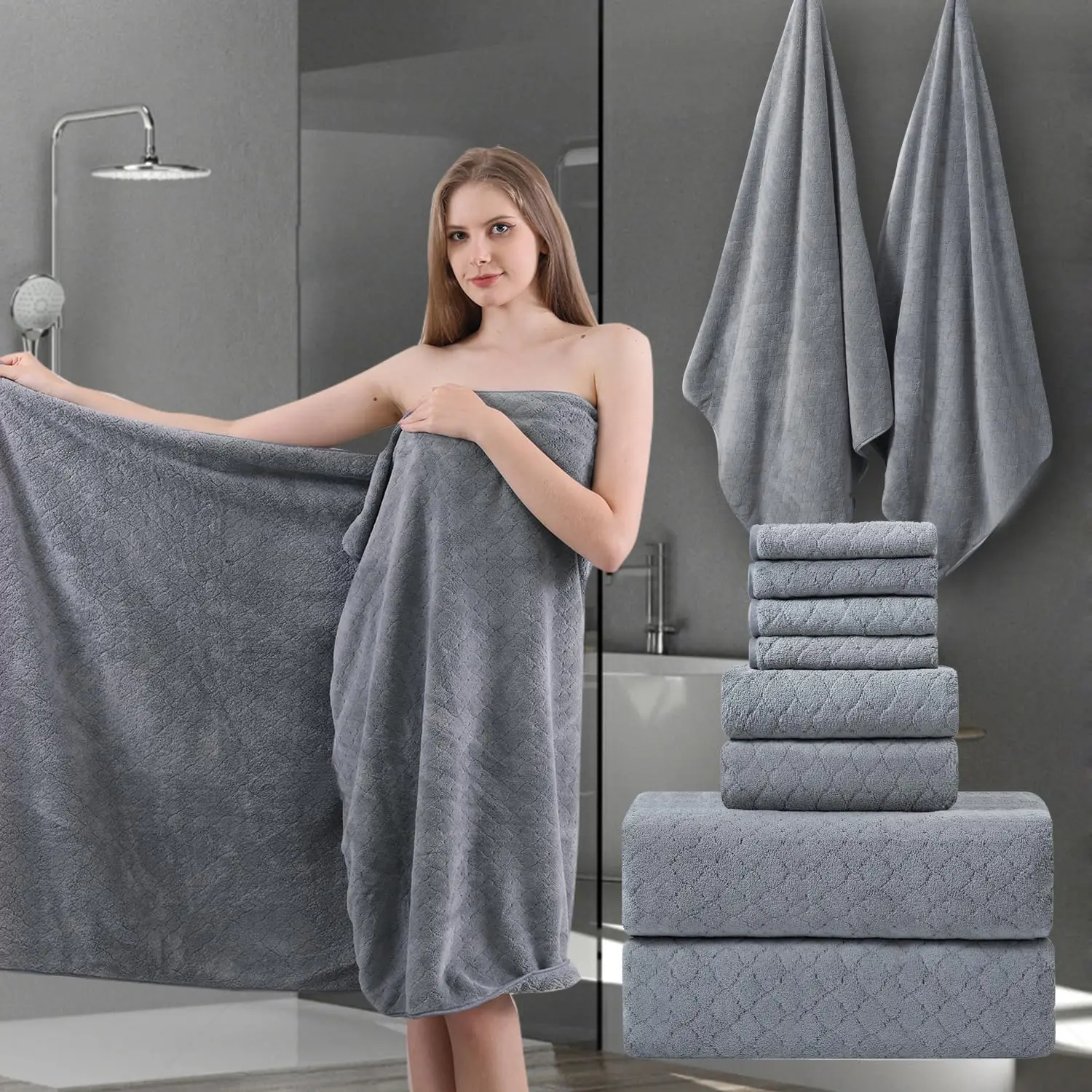 Piece Towel Set,2 Bath Sheet,2 Hand Towels and 4 Extra Large Microfiber Towel Highly Absorbent Quick Dry Towel Collection for