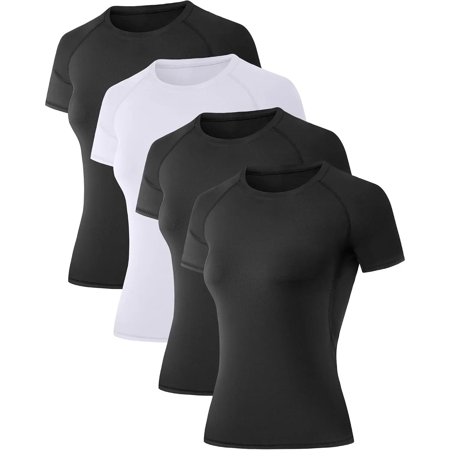 Women's 4-Pack Short Sleeve Compression Shirts, Athletic Quick Dry Baselayer T-Shirts, Athletic Wear for Gym, Running, Baselayer Shirt