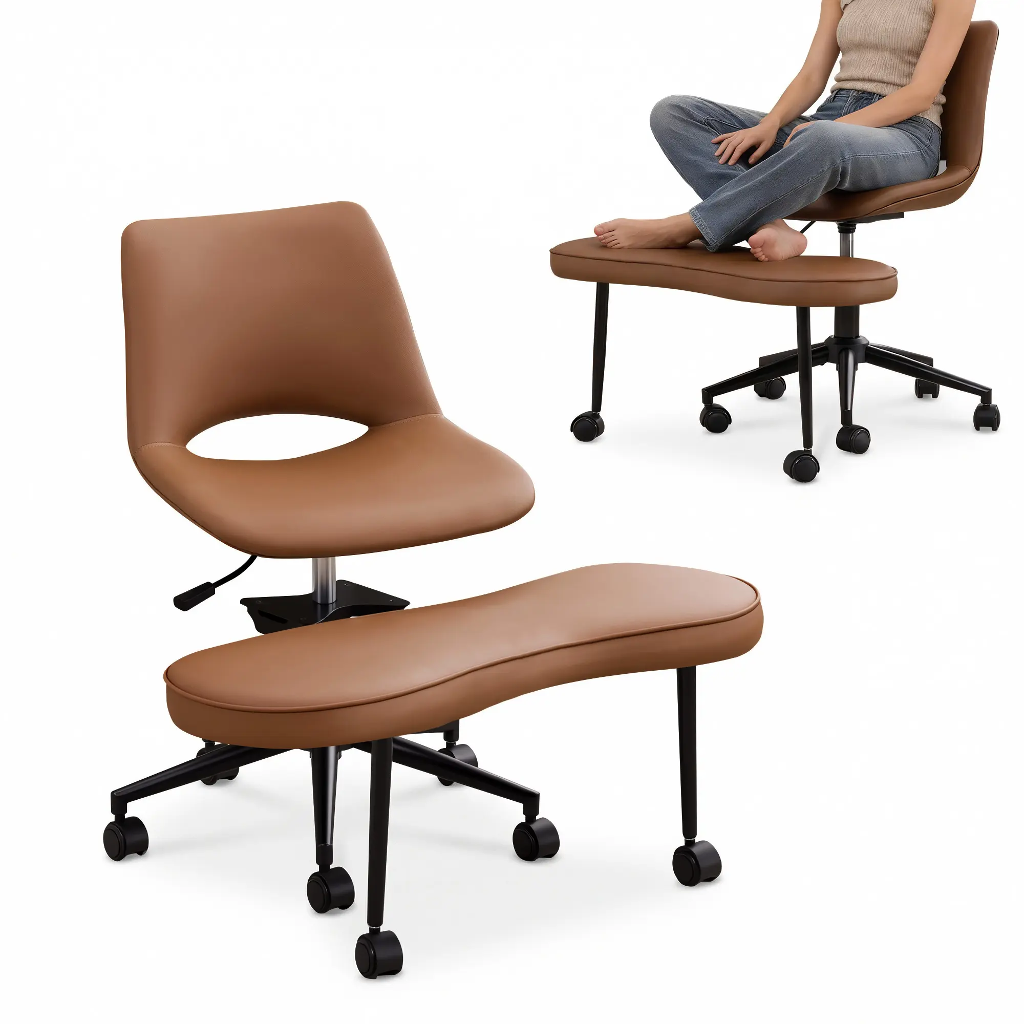 Ergonomic Cross-Legged Office Chair – Height Adjustable Swivel, Wide Criss Cross Seat, High Lumbar Support, Wheels