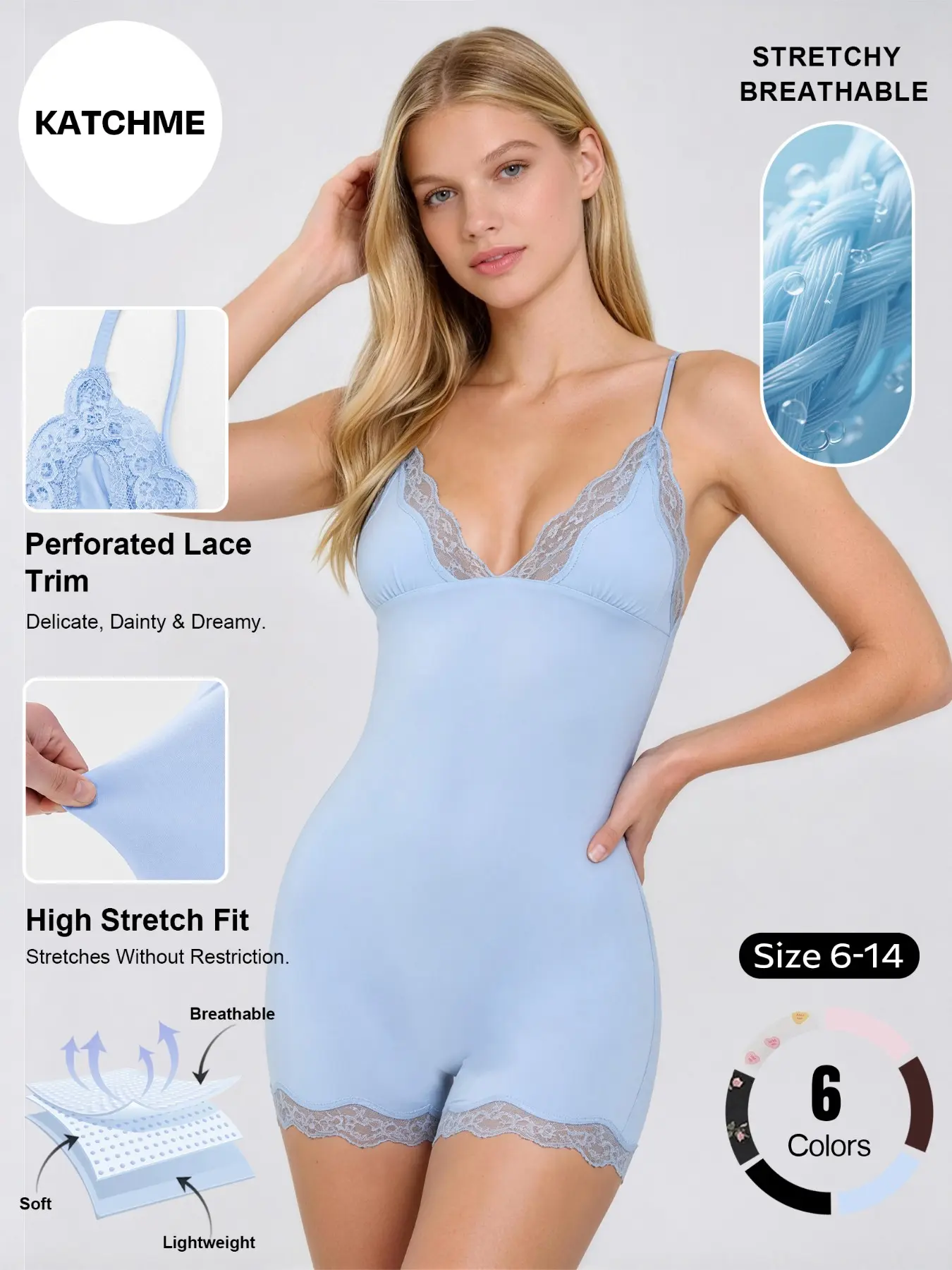 Women's Minimalist Lace Series Solid Color Spaghetti Strap Slim Stretch Shapewear Playsuit