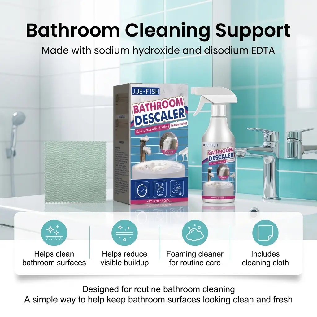 Bathroom Cleaner Spray, Multi-Purpose Shower Room and Bathtub Cleaner for Limescale, Water Spots, Soap Scum, Wash Basin, Sink, Faucet, Ceramic Tile, Glass Door, Grout, Stains, Dirt, Grime, Restroom Surface Care and Daily Home Cleaning Use