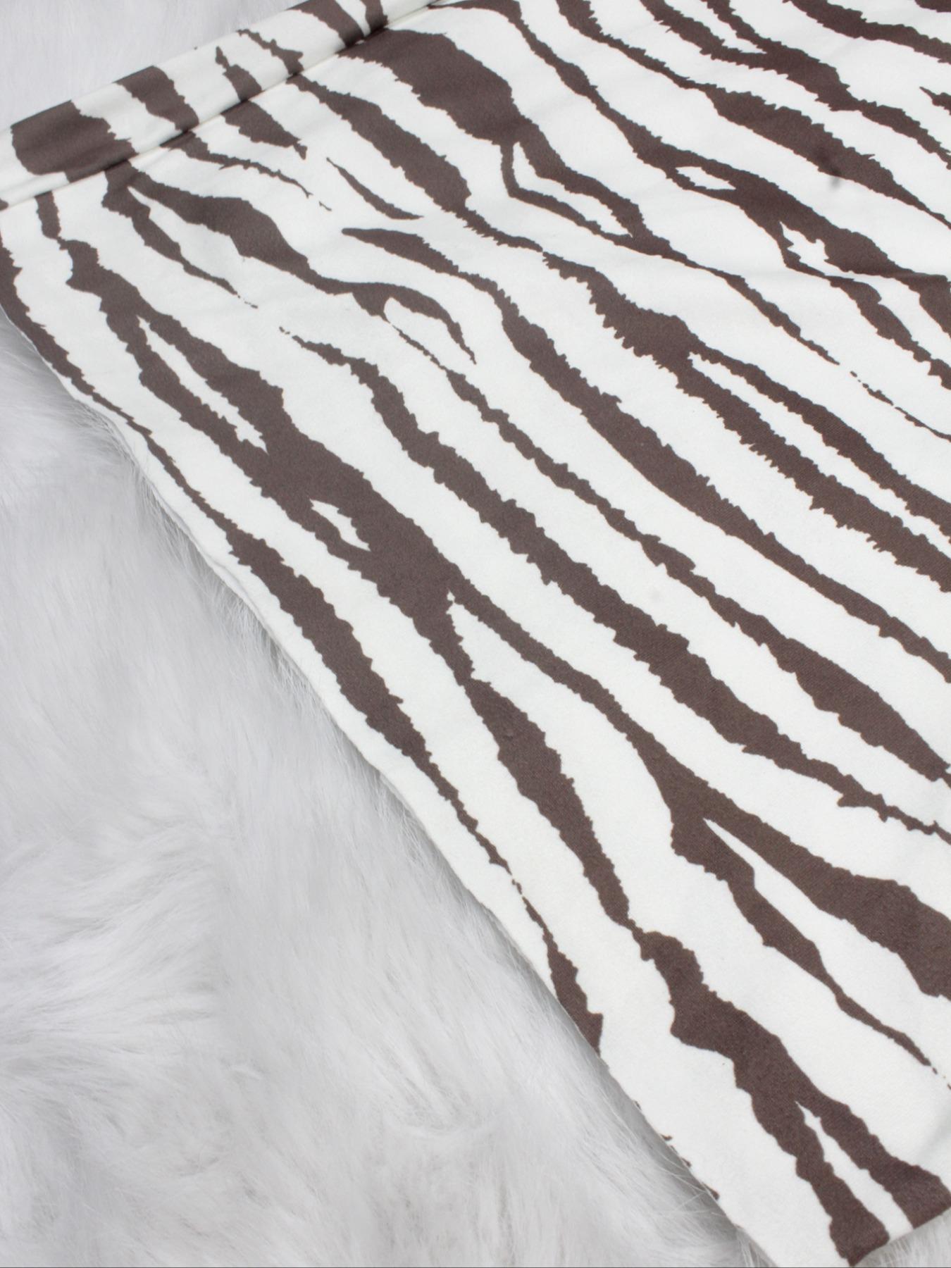 Two-Piece Set Women's Zebra Stripe Print Tie Front Crop Top & Elastic Waist Wide Leg Pants Pyjama, Casual Comfy Drop Shoulder Long Sleeve Top & Trousers PJ Set, Women's Sleepwear for Fall