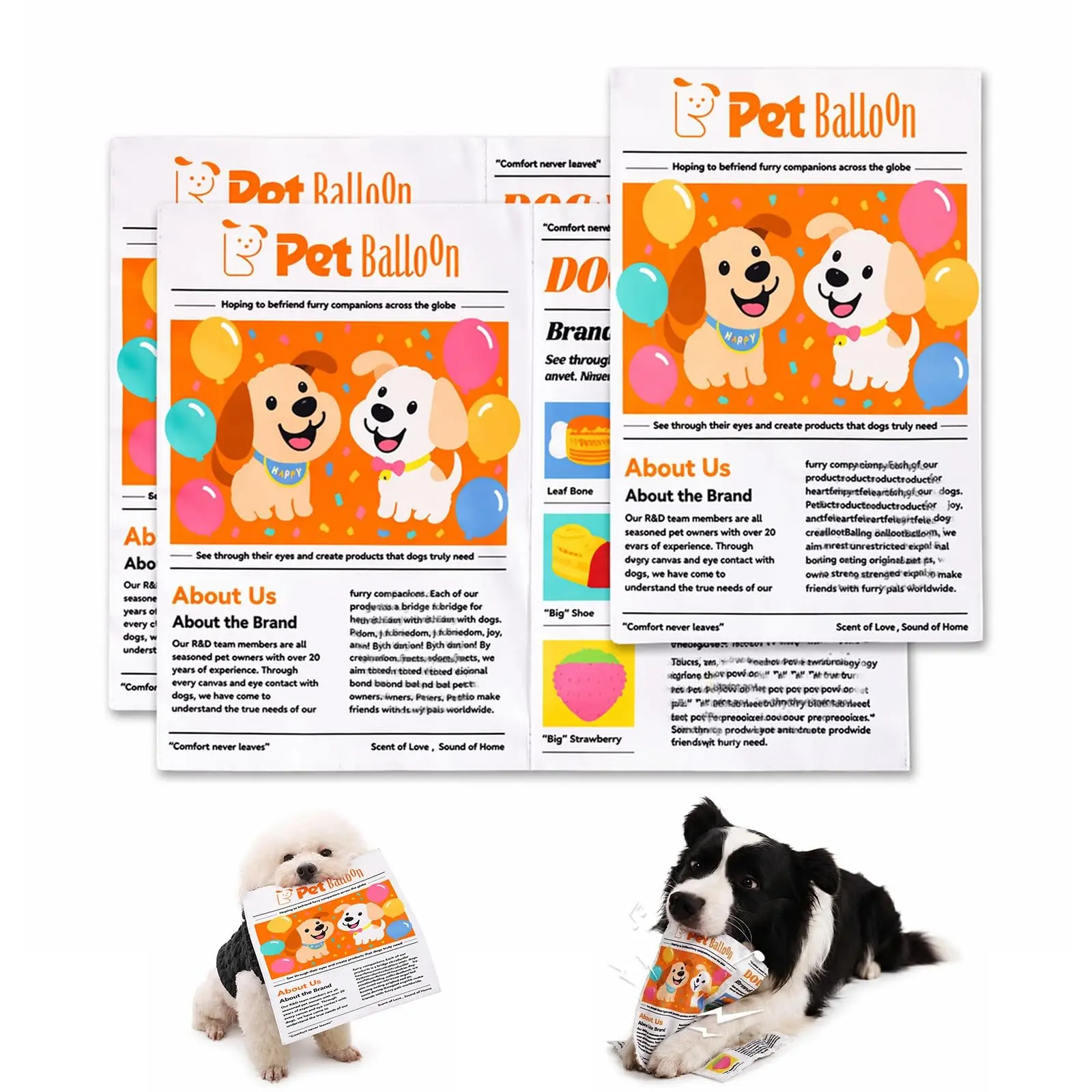 Durable Newspaper Dog Toy, Tear-Resistant Washable Interactive Wrinkle Dog Toy, Suitable for Puppies, Small Breeds, Teacup, Teddy, Terrier