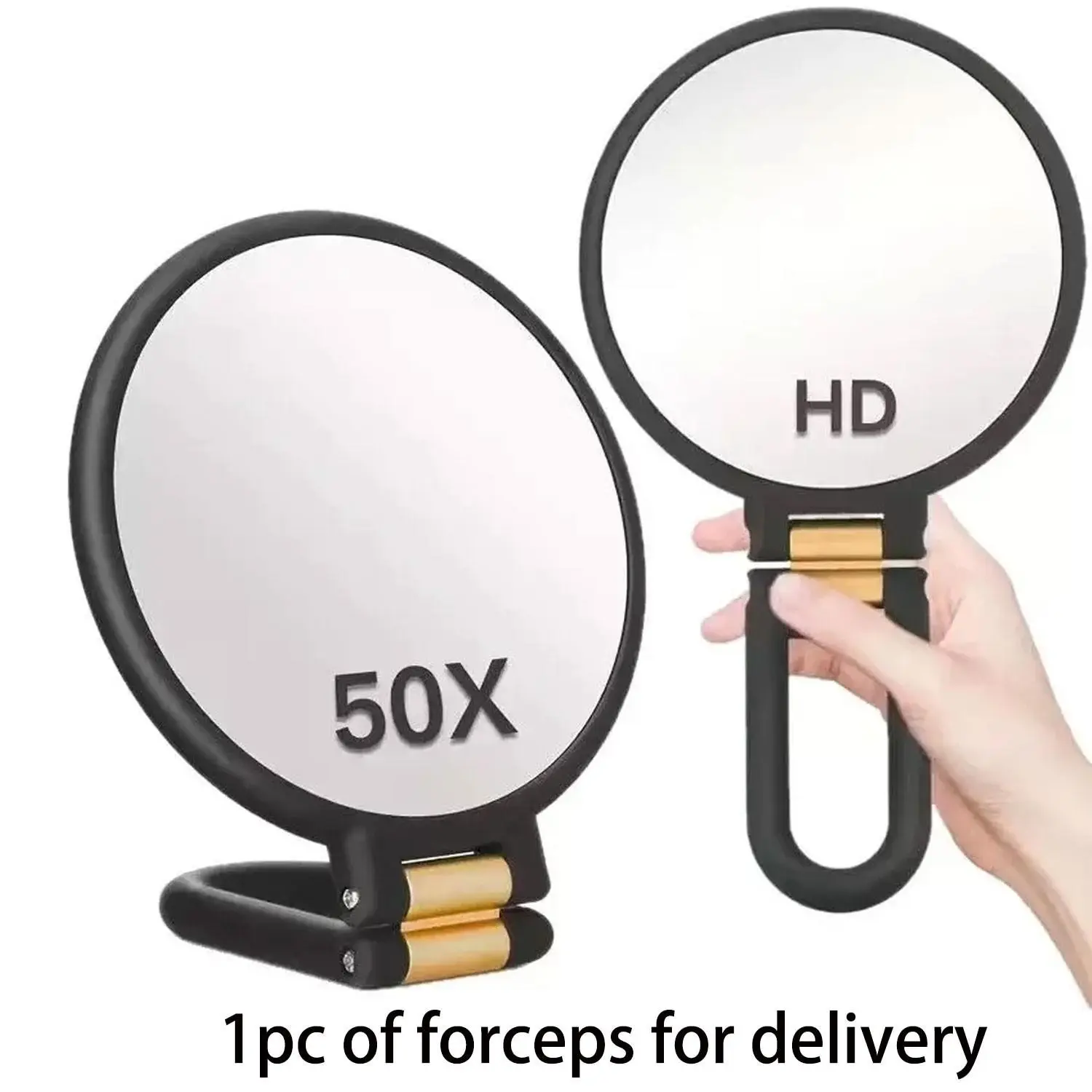 The new 50x and 30x magnifying handheld mirrors with clip-on tweezers, adjustable stand and suitcase, and foldable makeup mirror, Double Sided Mirror. Ideal gift for precision makeup, Halloween and Christmas.