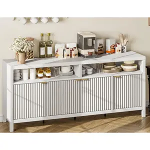 65'' Fluted Sideboard Buffet Cabinet with Storage – Modern Wood Sideboard Cabinet with 4 Doors – Buffets & Sideboards for Kitchen, Dining Room, Living Room, Hallway
