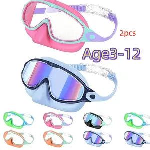 2-Pack Kids Swim Goggles Set with Nose Clip, UV Protection Anti-Fog Pool Swimming Glasses for Boys Girls Ages 3-12, Youth Infant Swim Gear