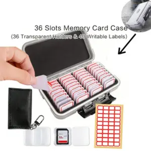 36 Slot Storage Card Box, Includes 36 Transparent Slots and 40 Writable Labels, SD Card Organizer for Camera Memory Cards