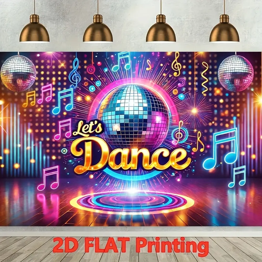 2D Flat Printing Disco Dance Themed Polyester Photography Backdrop, HD Digitally Printed Soft Lightweight Foldable Decorative Cloth, Ideal for Party Events, Product Photography