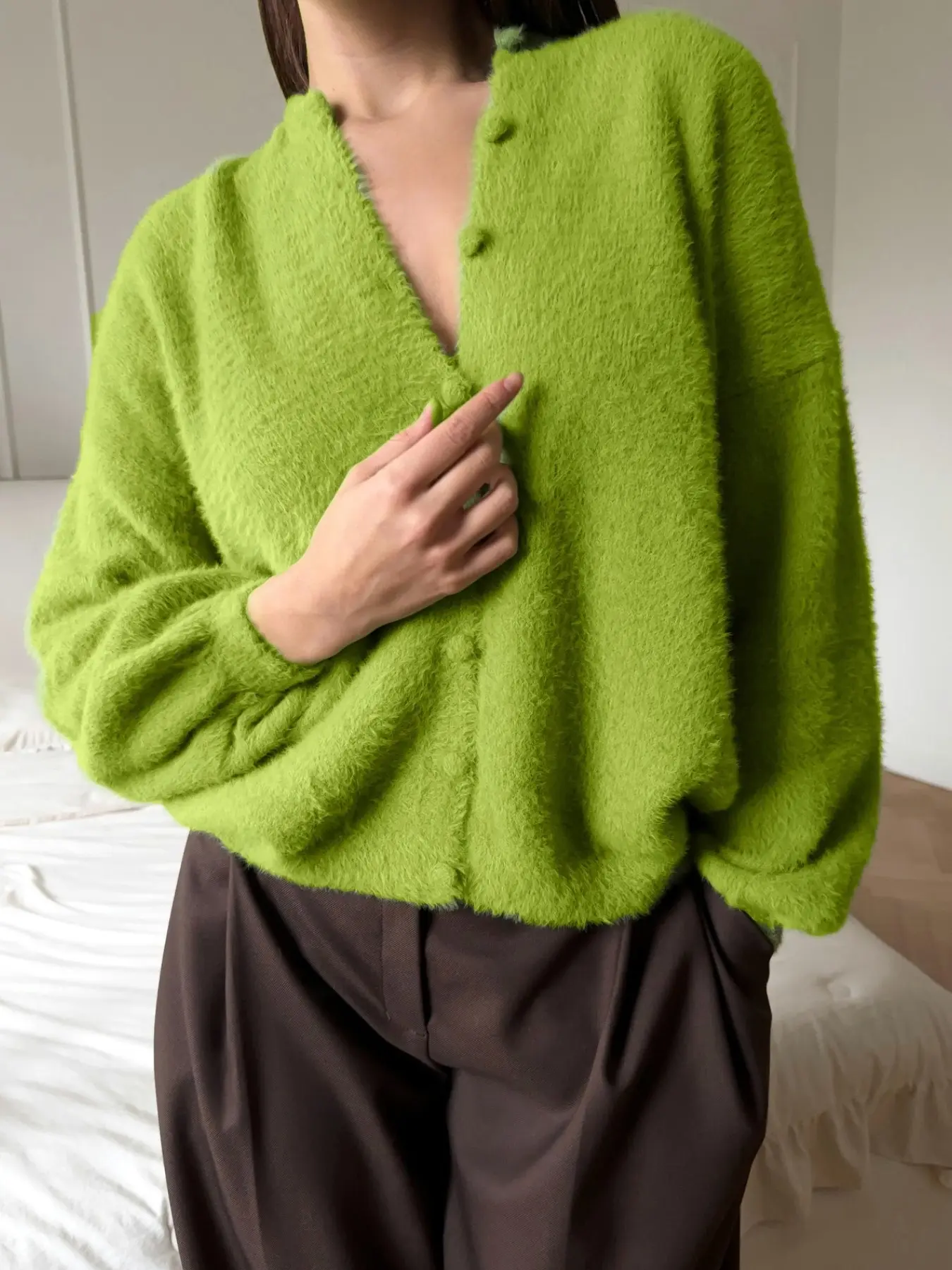 Women's Loose Knit Cardigan Coat, Thick Warm Fake Fox Fur Cardigan, Casual Fall Winter Outer Vest, Daily Wear Layering Top