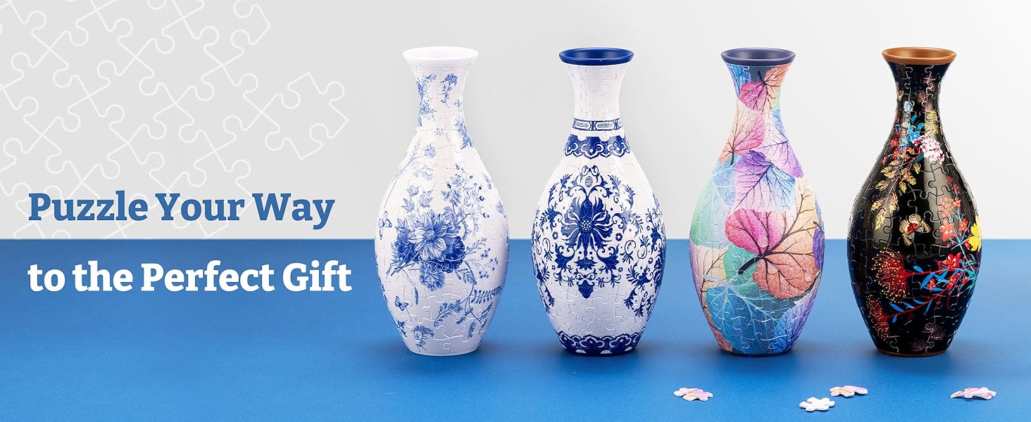 3D Puzzle Vase Unique Flower Vase Made by 160 Curved Plastic Puzzle Pieces House Warming Gift for Flower Arrangements and Home Decoration - [S1034] (Classic, Colorful Leaves)