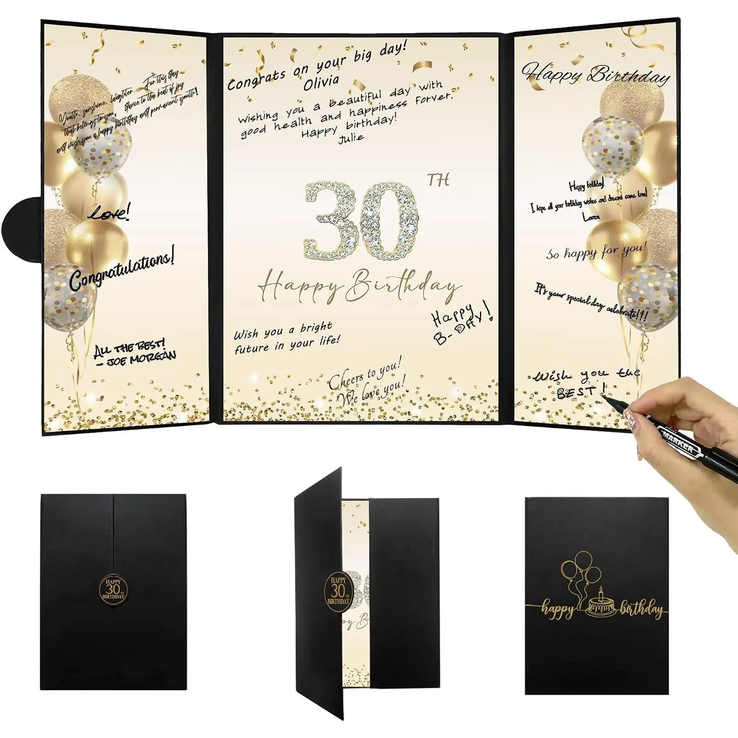 Black and Gold 30th Birthday Guest Book Alternative Signature Board, Cheers to 30 Years Party Decorations for Men Women, 30th Birthday Signing Card Party SuppliesGift