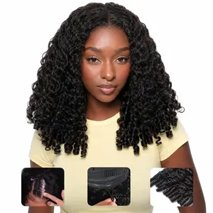 18 Inch V Part Wig Human Hair 200% Density Glueless Burmese Curly Wigs with Drawstring Clip in Upgrade U Part Wig Human Hair For Black Women  Black