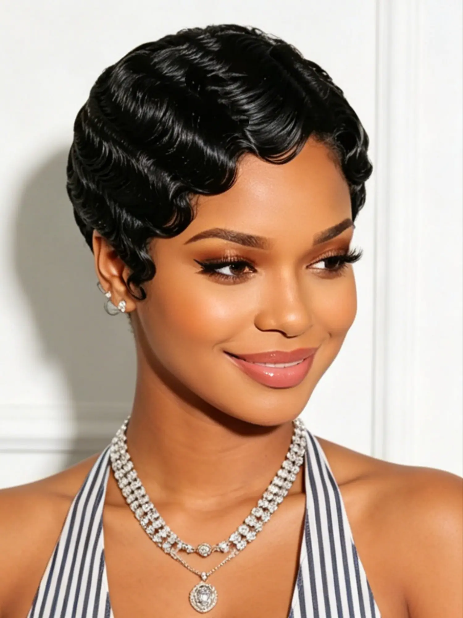 Short Ocean Finger Wave Pixie Cut Human Hair Wig for Women Pixie Cut Wigs