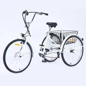 GARVEEAdult Tricycle 7-Speed 24/26-Inch 3-Wheel Bike with 250W Motor, 36V Battery, Large Basket, HD LED Headlight, Designed for Smooth Ride and Suitable for Women, Seniors, and Men, Black