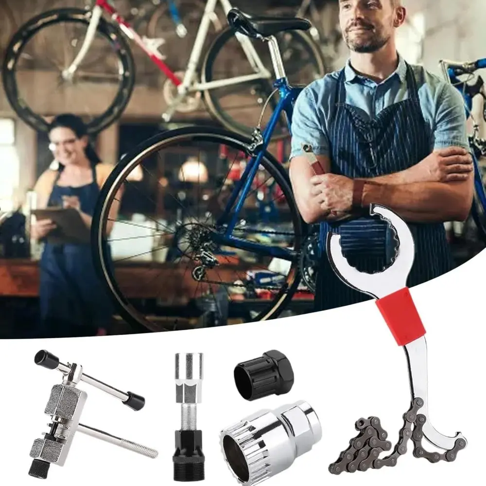 Bicycle Chain Tool Kit, Bike Repair Tools Set, Crank Removal Tool, Includes Crank Wrench, Freewheel Chain Ring Remover, Suitable for Bike Maintenance