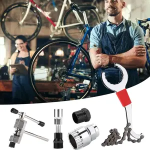 Bicycle Chain Tool Kit, Bike Repair Tools Set, Crank Removal Tool, Includes Crank Wrench, Freewheel Chain Ring Remover, Suitable for Bike Maintenance