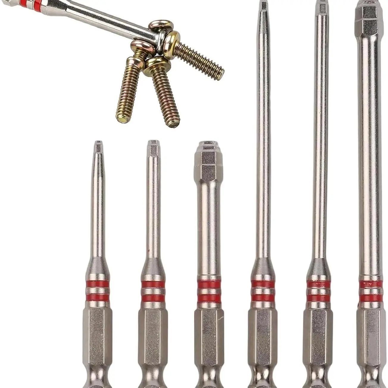 6-Piece Tower Shape Strong Magnet Hex Bit Set, S2 Alloy Steel, Compatible with Impact Tools, 65mm & 100mm Hex Handles, Anti-Slip High Torque