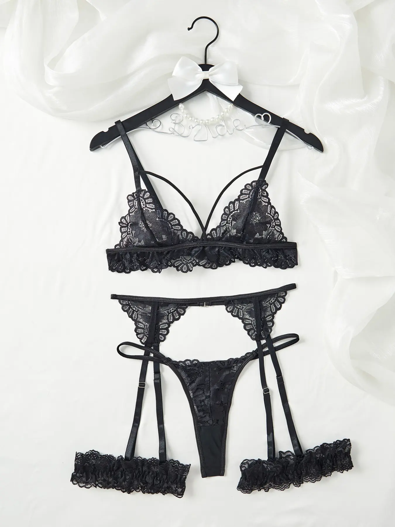 Women's Glamour Lingerie Set (wireless Thong Garter Belt Leg Ring) Four-Piece, Comfortable Breathable Fabric, Daily Essential, Romantic Night Choice