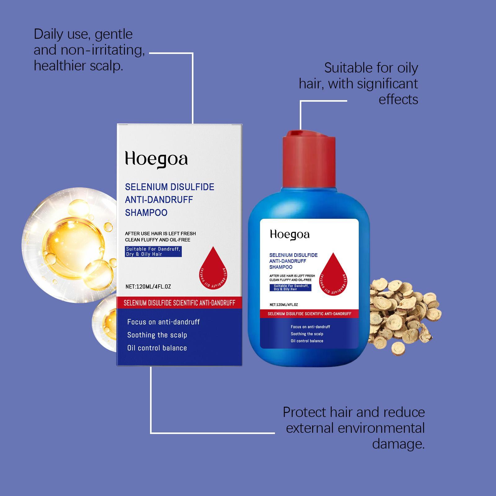 120ML X 2 Bundle Pack Selenium Disulfide HOEGOA Hair Care Shampoo: Anti-Dandruff Anti-Itch Oil Control Refreshing Scalp Cleanser Shampoo, Gentle Comfort Cleansing Conditioner Haircare 2 Bottle Bundle