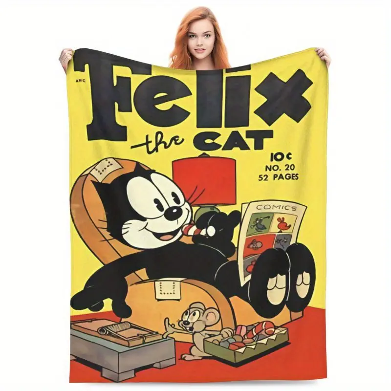 Felix the Cat themed flannel blanket - modern, all-season comfort, machine washable, perfect for sofas and beds