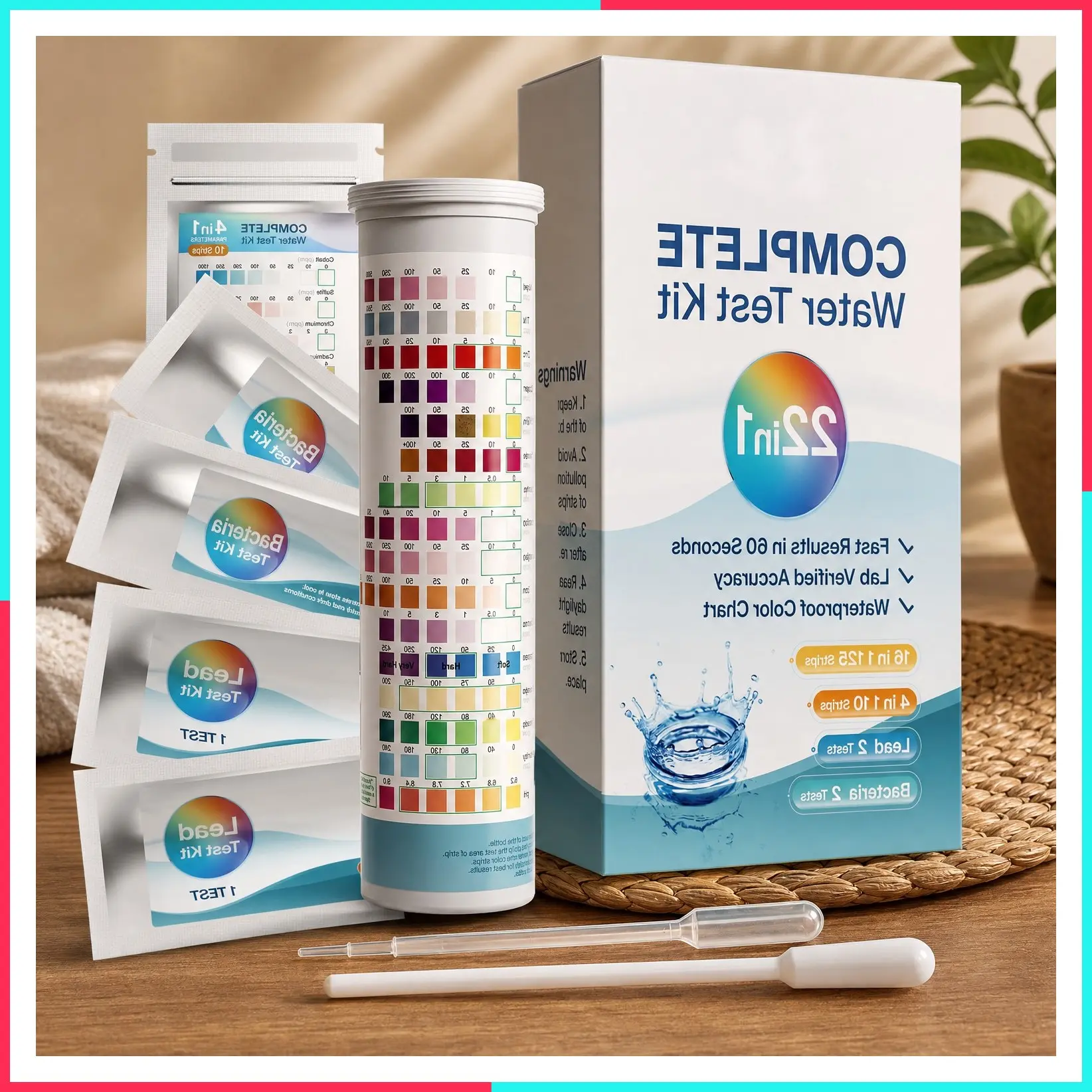 22 in 1 Water Test Kit - 125 Strips for Drinking, Tap & Well Water | Tests Bacteria, pH, Hardness, Lead, Iron, Copper, Chlorine, Cyanuric Acid