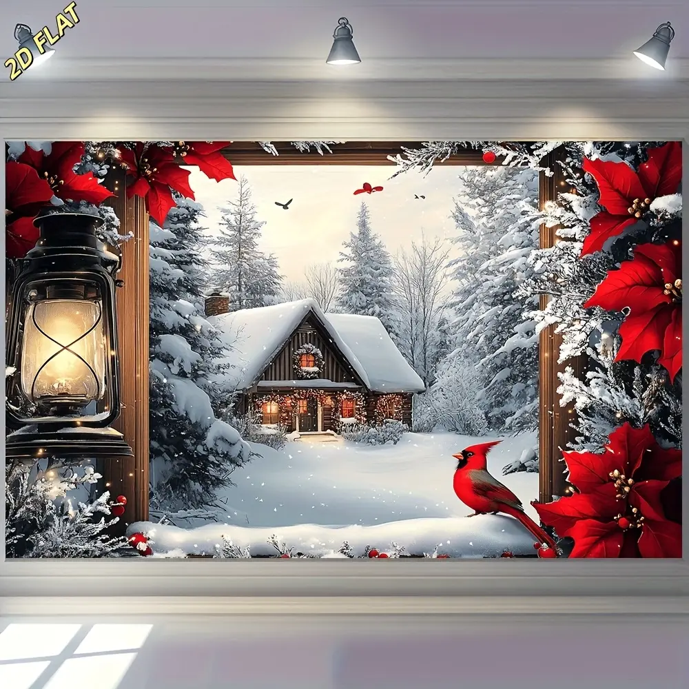 Winter Wonderland Printed Lightweight Polyester Tapestry - Foldable & Light, Bright Prints, Multi-Size, Festive Christmas Party Decor, Indoor-Outdoor Home Photo Backdrops, Snow Window Wall Hanging Banner, Room, Playful Vibe