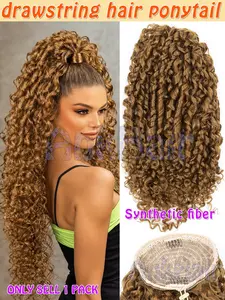 28 Inch Deep Wave Synthetic Drawstring Hair Ponytail, Heat Resistant Curly Fiber, Voluminous Daily Hairstyle Accessory, Women's Hair Extension