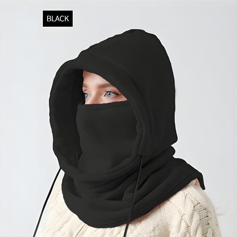 Winter Drawstring Balaclava Hat Windproof Ski Mask Solid Color Bicycle Outdoor Cold Mask Women Hooded Scarf Unisex