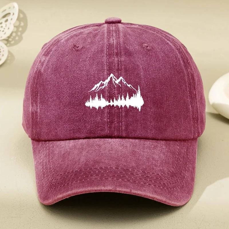 Adjustable buckle baseball cap with forest print, curved brim, outdoor casual duckbill cap, adjustable for sun protection