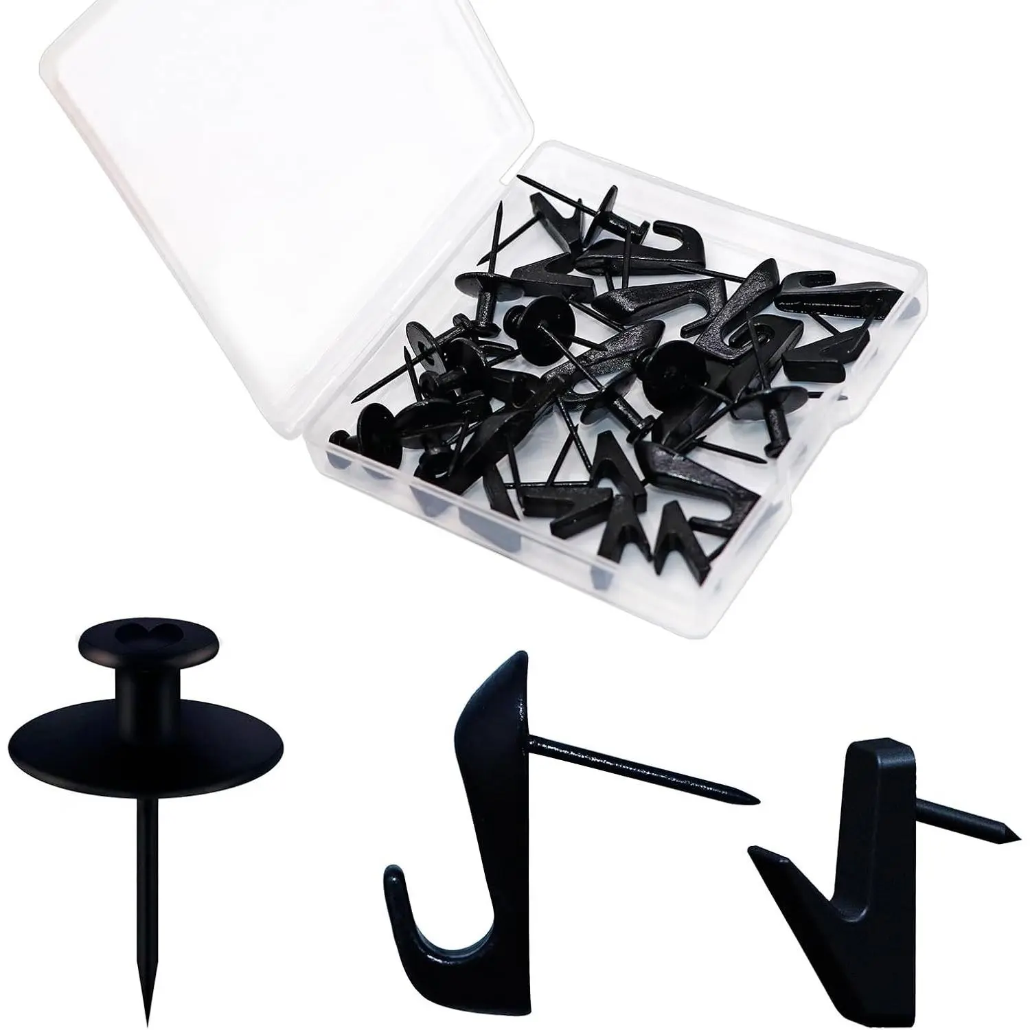 Picture Hanging Nails Thumb Tacks for Wall - Double Headed Push Pins, Heavy Duty Wall Tacks for Drywall, Art, Posters, Photos, 30 Pack Hanging Kit with Nails & Hooks (Black)Gift