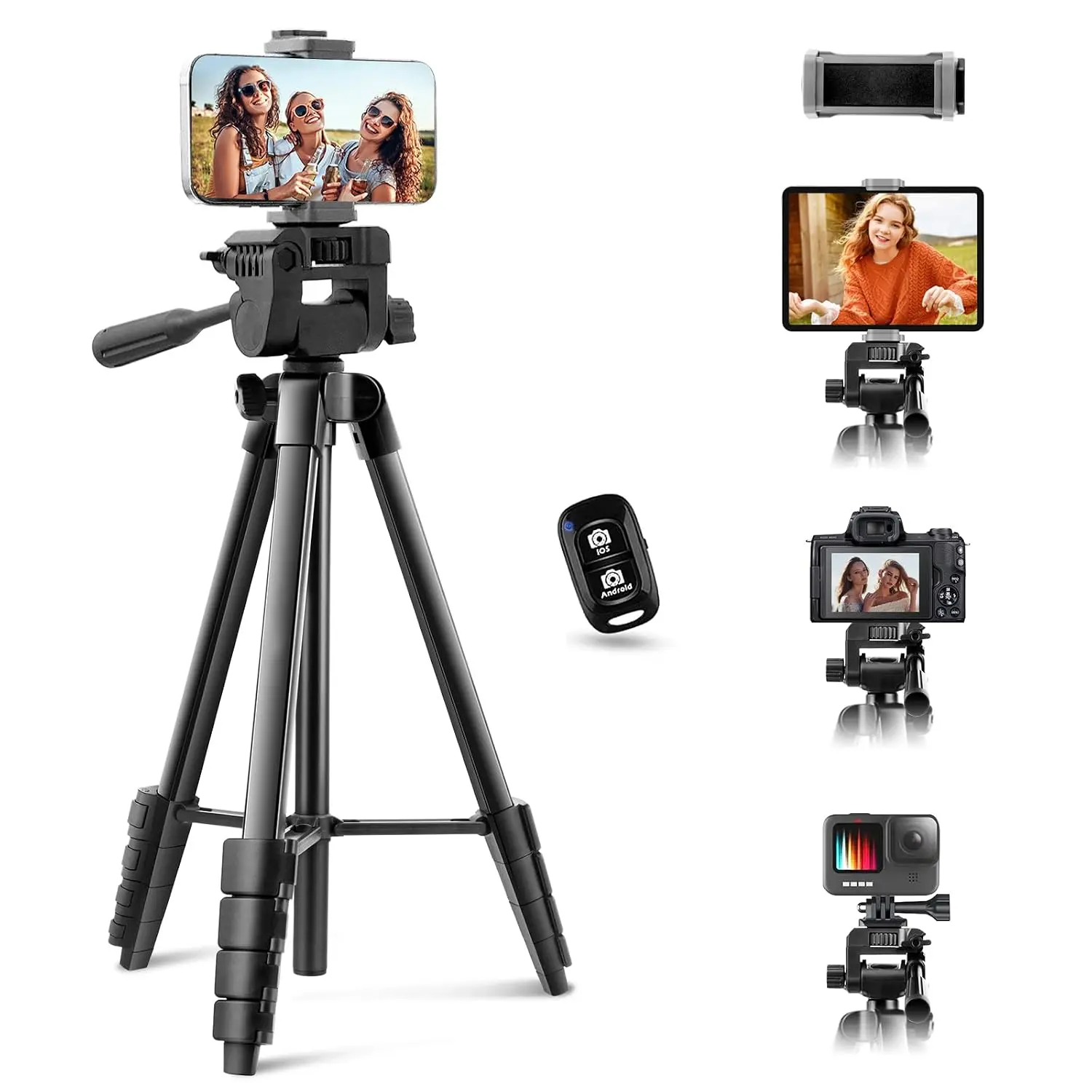 65” Phone&Tablet Tripod,  Cell Phone Tripod for  with  Remote and Phone Holder, Extendable Stand for iPad, Suit for Video Recording/Makeup/Live Streaming