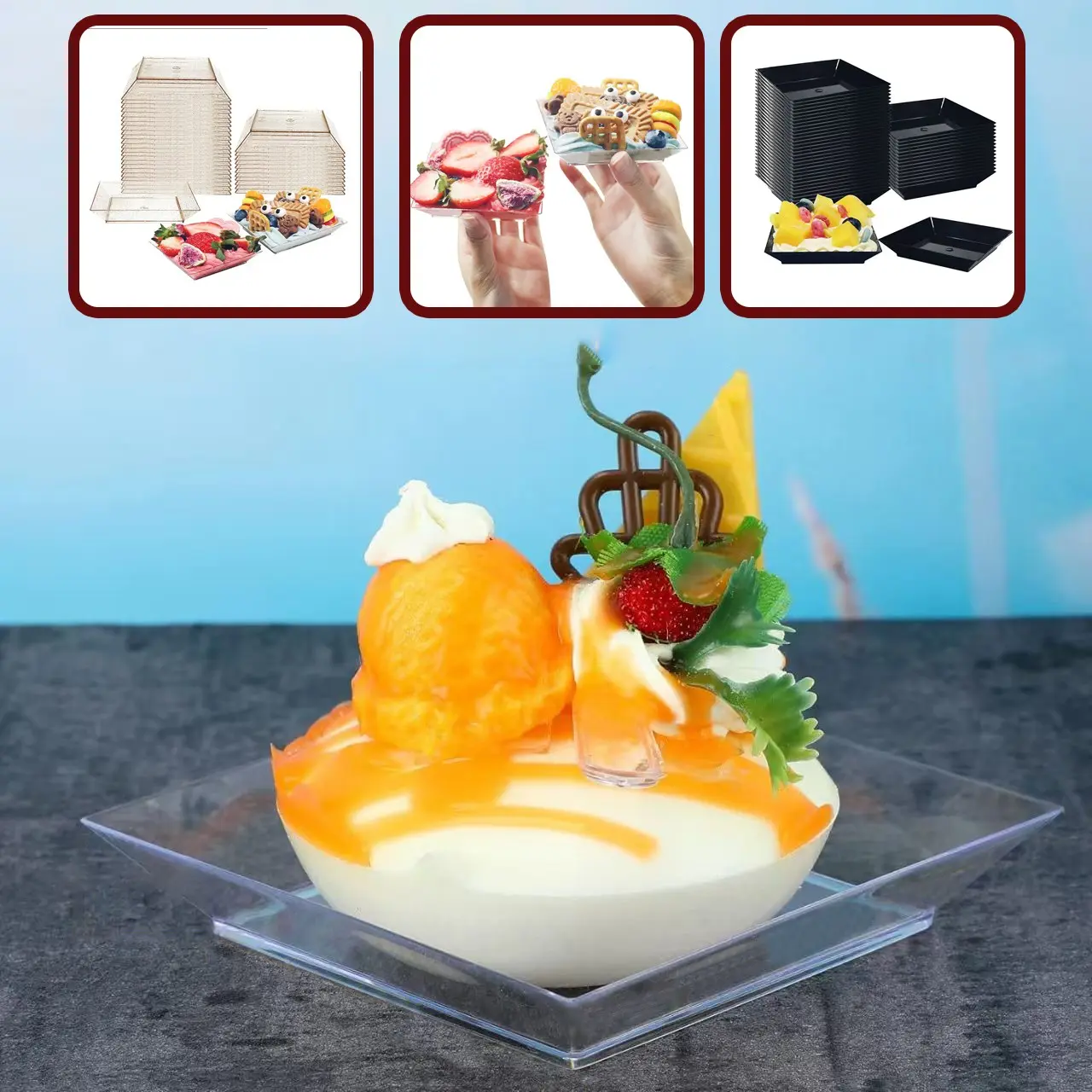 Must-Have Party Tableware Disposable Tableware Supplies 50/100 Pack Clear Disposable Plastic 4 Inch Square Mini Dessert Plates, Elegant Single-Serve Snack Dishes Perfect for Wedding, Birthday, Holiday & All Festival Gatherings