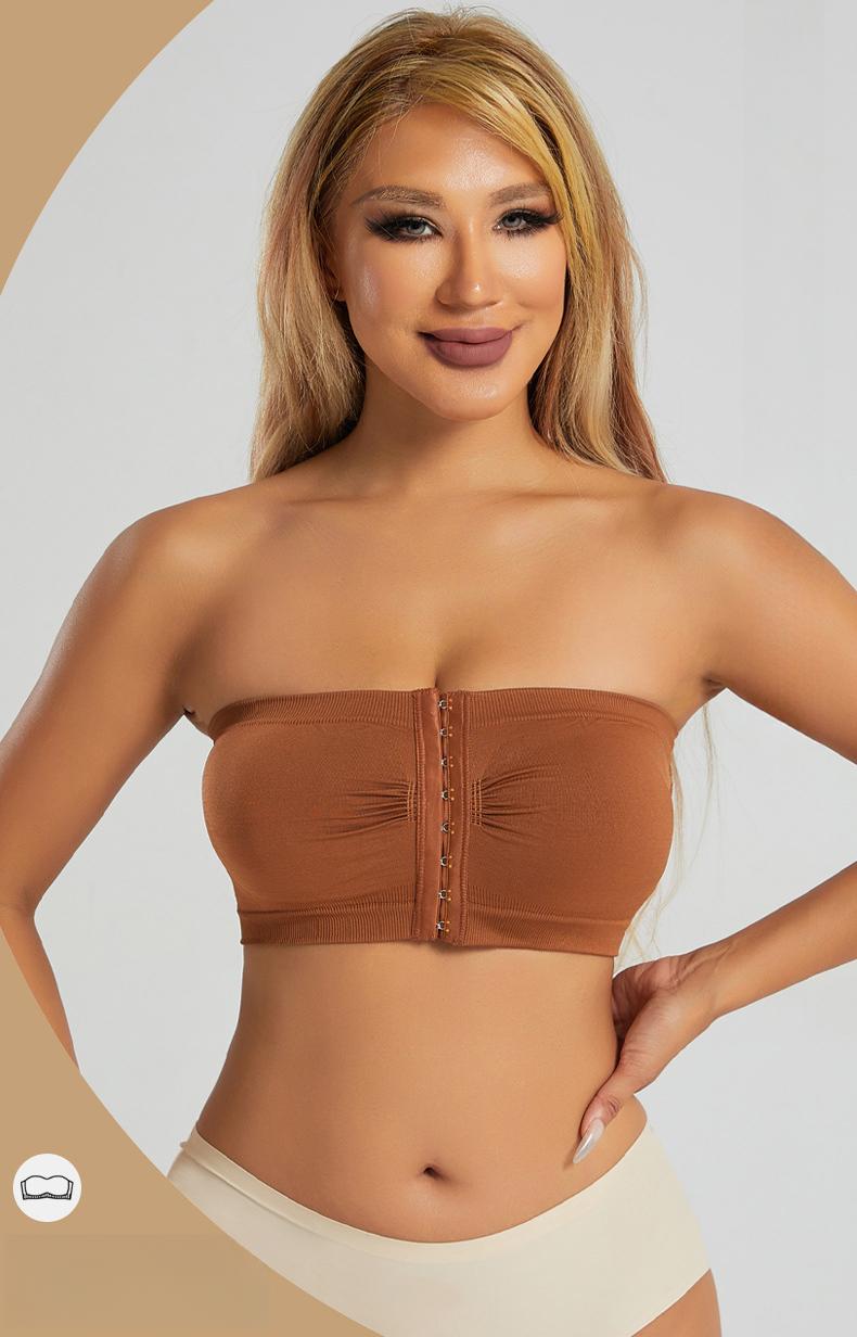 Plus Size Women's Underwear, Front-Clasp Strapless Bustier, Ladies' Bra, Push-Up, Non-Cup Chest Wrap, Beautiful Back