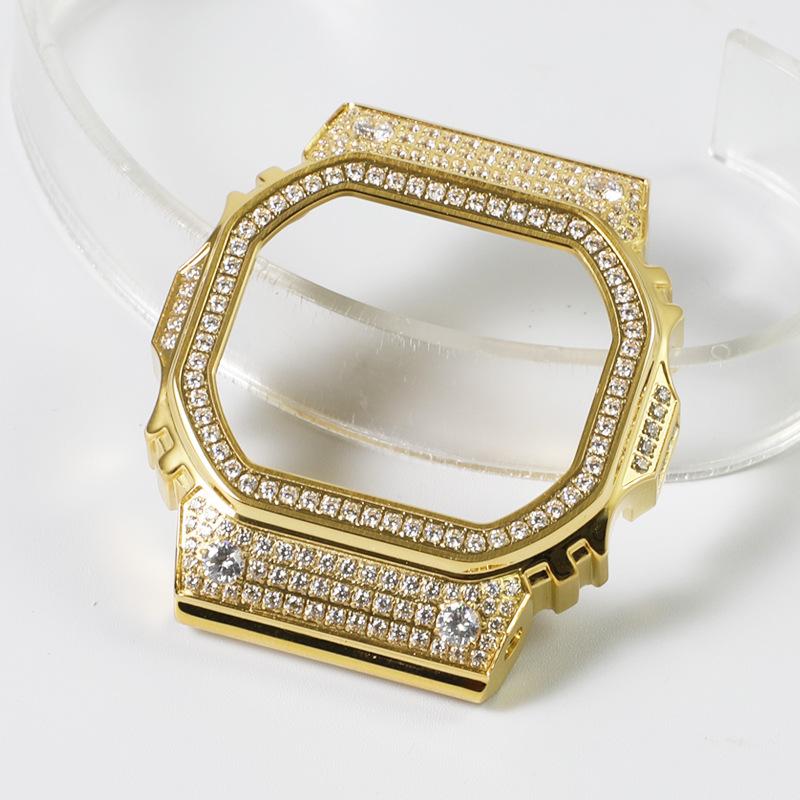 Casio small square diamond-encrusted metal watch case strap diamond watch accessories steel band
