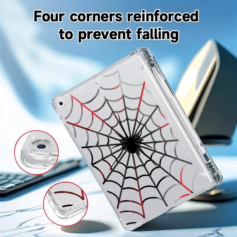 Spider Web Pattern Clear Soft TPU iPad Case, Lightweight & Shockproof, Compatible with iPad 11, iPad Air 6/5/7, 11/12.9 Inch iPad Pro, 13 Inch iPad Air with Pencil Slot, iPad 10, iPad Mini 7, Universal for Men & Women