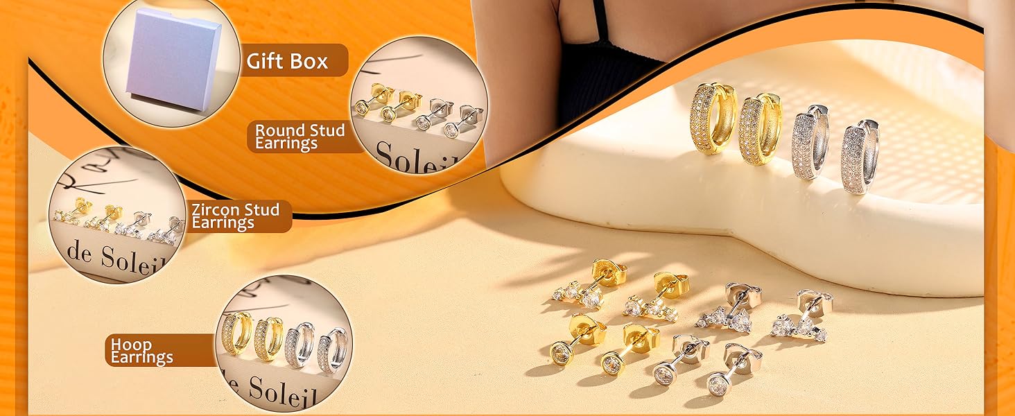 Jstyle 3 Pairs 925 Sterling Silver Earrings for Women Grils Hypoallergenic Silver/Gold Stud Hoops Earrings Set Dainty Studs Huggies Earings Flower Butterfly Earrings Sets for Multiple Piercings