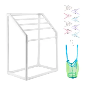 VEVOR Towel Rack, 5 Bars Outdoor PVC Towel Holder, Freestanding Pool Towel Hanger Stand with Clips, Bag Hook, Outdoor Indoor Quilt Drying Rack Organizer, Ideal for Poolside, Bathroom, Spa, White