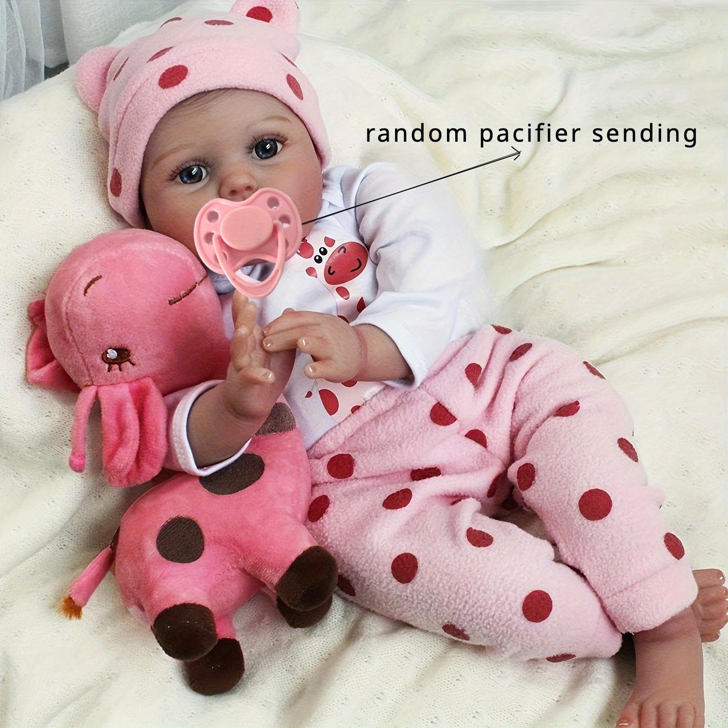 TopLink Reborn Baby Dolls 22inch 55cm Realistic Newborn Bebe Girl Soft Vinyl Baby Dolls Toy with Plush Pink Giraffe for 3+ Kids Christmas Gift