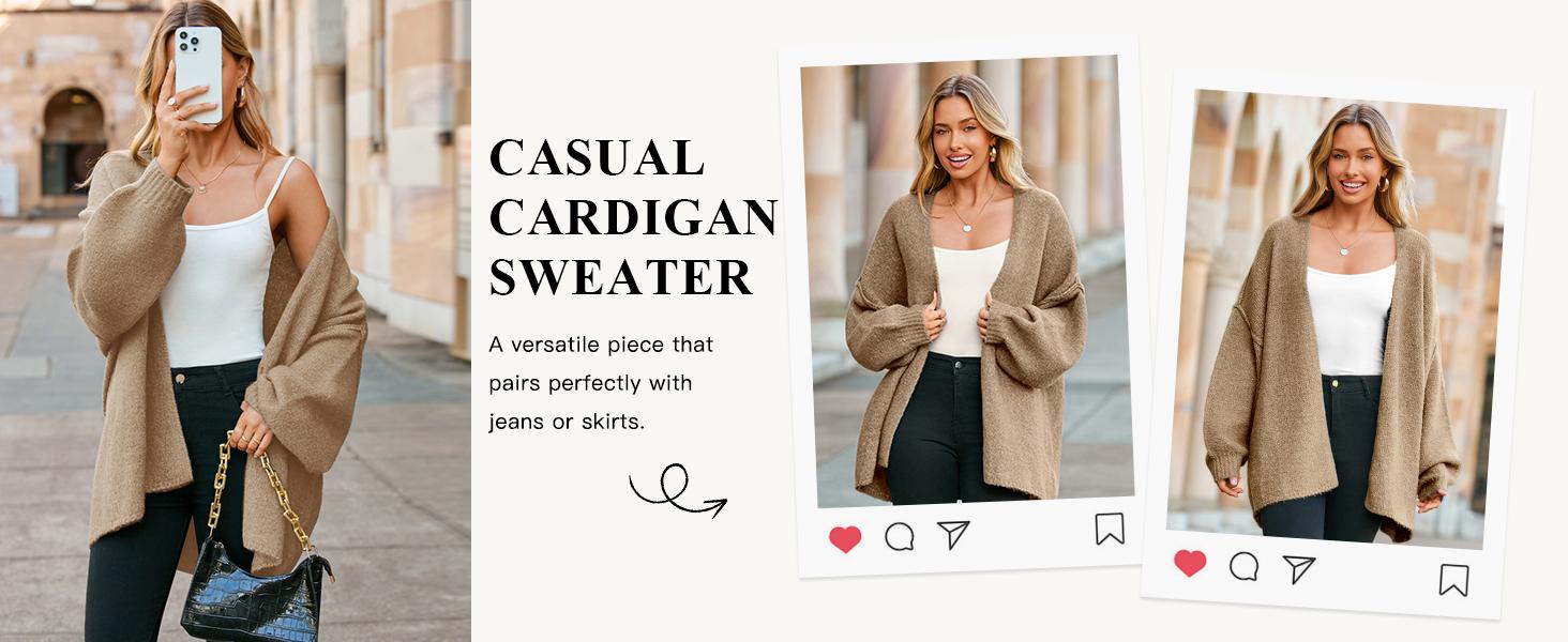 Saodimallsu Womens Oversized Cardigan Sweaters Open Front Chunky Knit Casual Long Lantern Sleeve Fall Sweater Coats chunky  cardigans  for  women SpringStatements